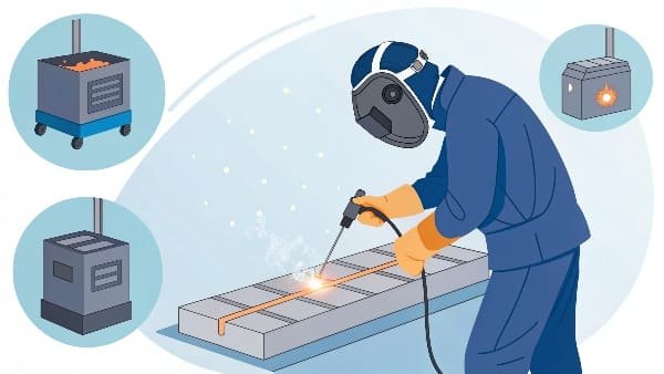 Technician selecting parameters on a laser welding machine console