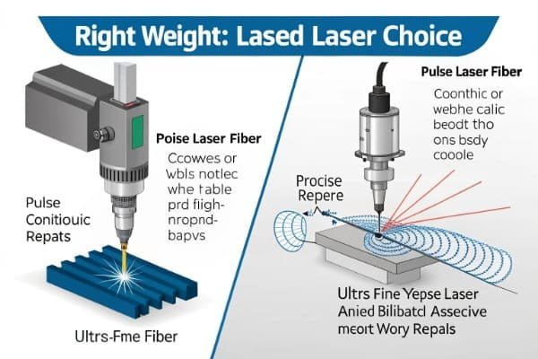 A photo showing different laser welding machine types: a workstation for fine repair and a handheld unit